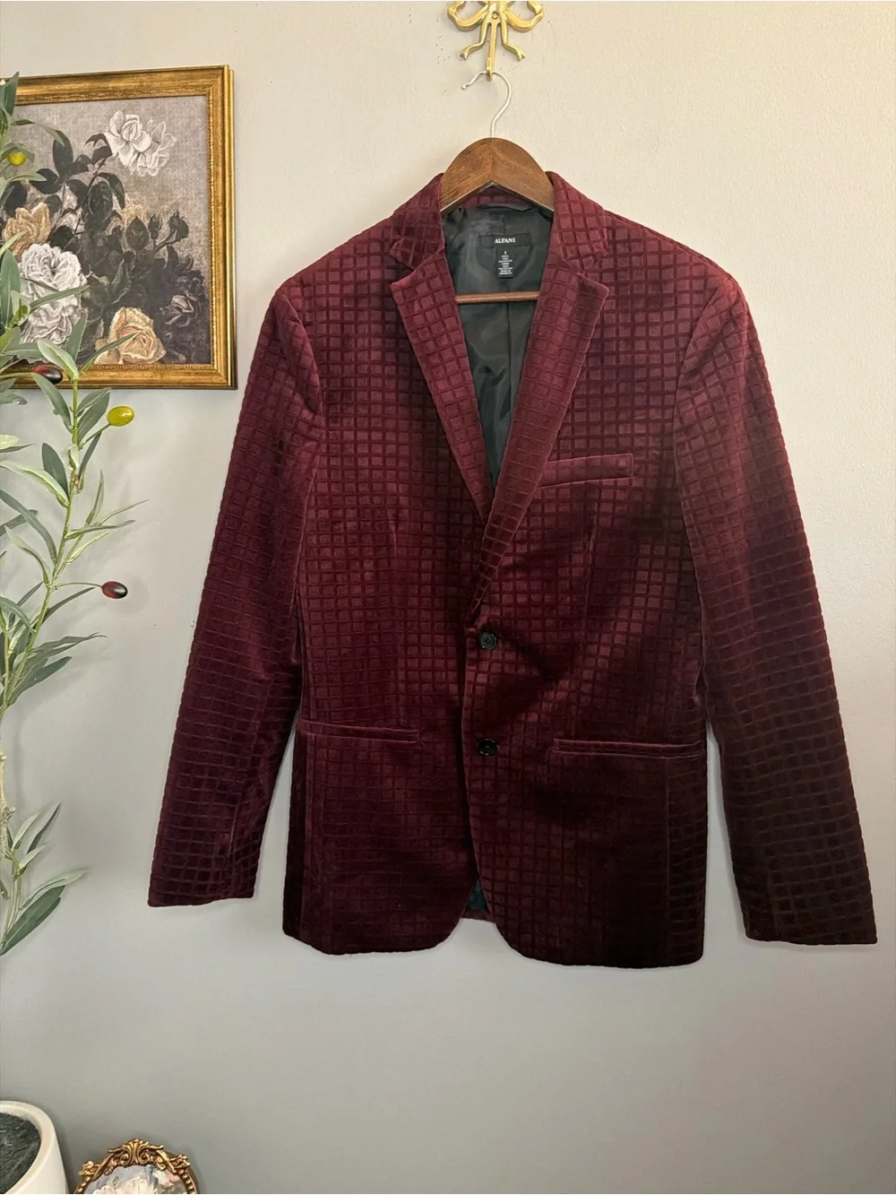 Alfani Burgundy Velvet Textured Blazer Sport Coat Men’s Small Cocktail
